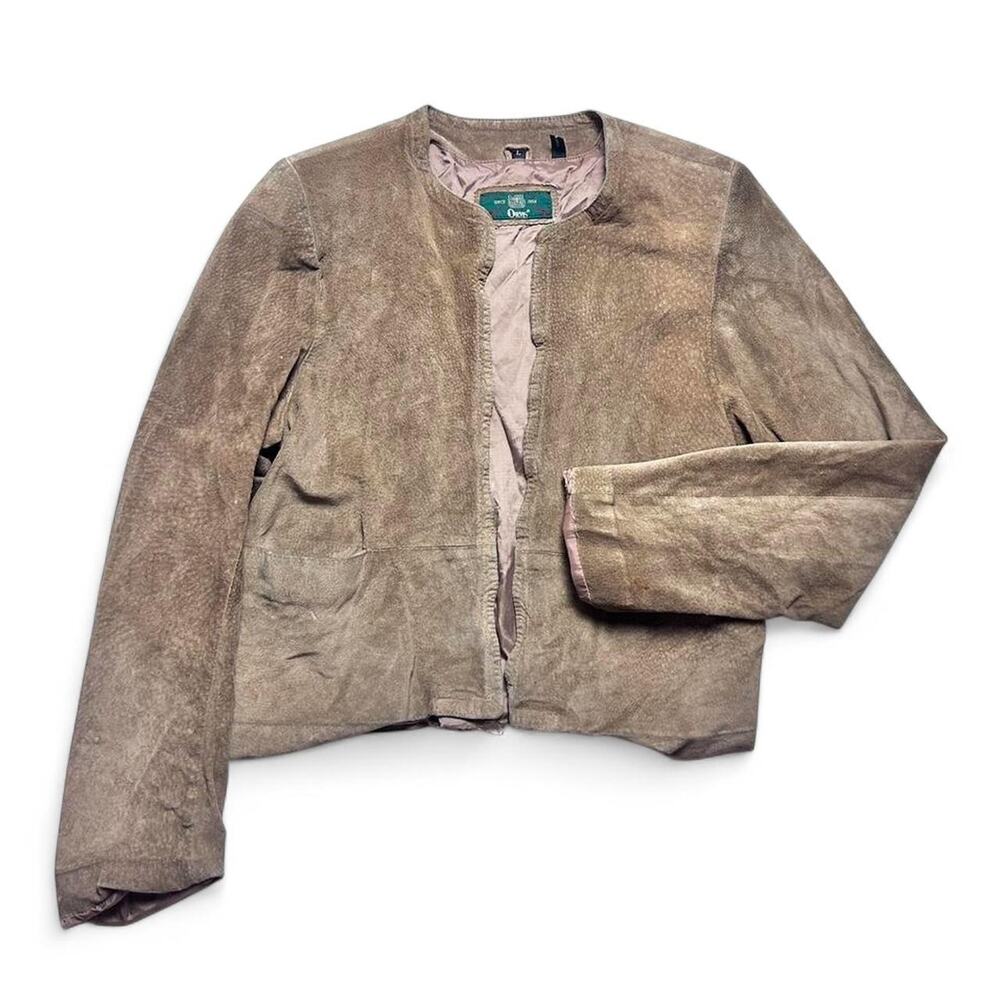 Orvis 80s Vintage Brown Suede Leather Cardigan Jacket Womens XS
